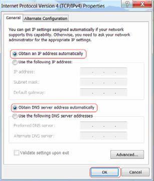 7 ENGLISH e) Select Obtain an IP address automatically and Obtain DNS server address automatically. Click OK to save the configurations. f) Click OK in the Local Area Connection Properties window. 3.