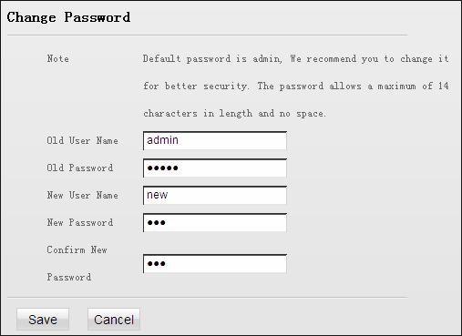 3. Enter a new user name and a new password in New User Name and New Password fields as seen below: 76 ENGLISH 4. Click "Save and the login window displays: 5.