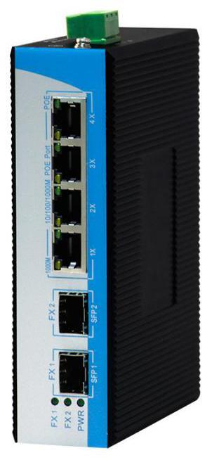 Support 4*10/100/1000Base-TX POE port and 2 Gigabit SFP slot Support:IEEE802.3/IEEE802.3i/IEEE802.