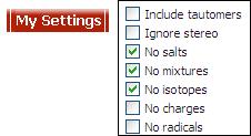 Customize the settings for reaction or substance search options Click the My Settings button.
