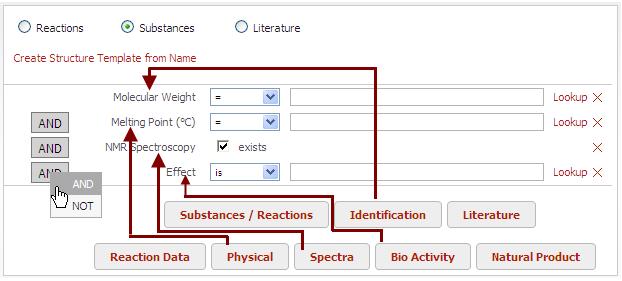 Save a Data Form for future use Select the appropriate radio button (Reactions, Substances, Literature).