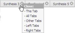 Close tabs in the Synthesis Planner Click the Close X to reveal the options.