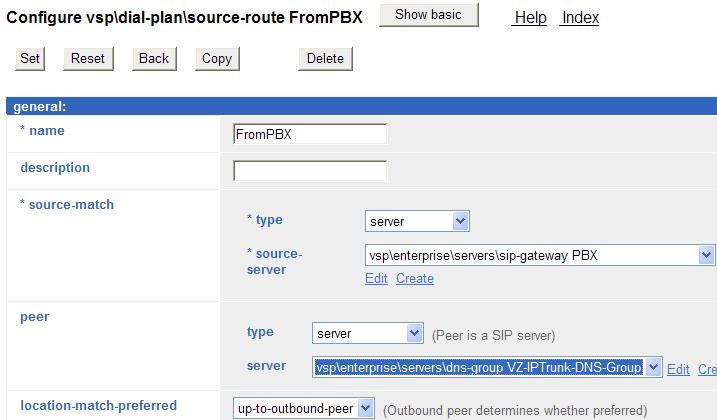 Use the server drop-down menu in the peer area to select the DNS-group configured in Section 12