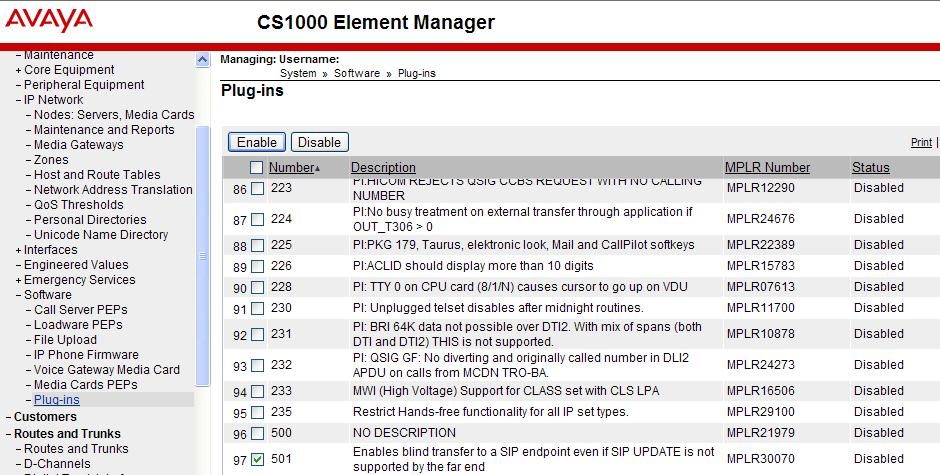 5.7. Enabling Plug-Ins for Call Transfer Scenarios Plug-ins allow specific CS1000E software feature behaviors to be changed.