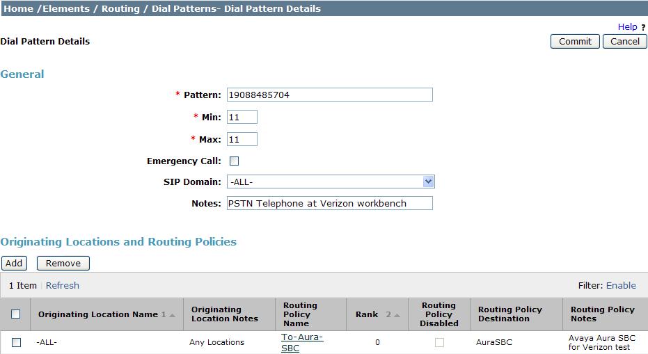 6.7.2 Outbound Calls to Verizon To define a dial pattern, select Dial Patterns from the navigation menu. Click New (not shown).
