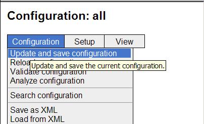 select Configuration Update and save configuration from the upper left hand side of the user