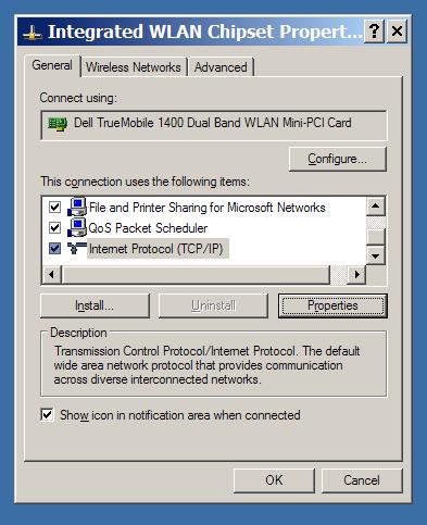 Open the Network Connections control panel by clicking on the Start button, then the Control Panel icon, then choose Network Connections.