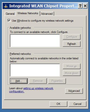 On the Wireless tab, verify that Use Windows to configure my
