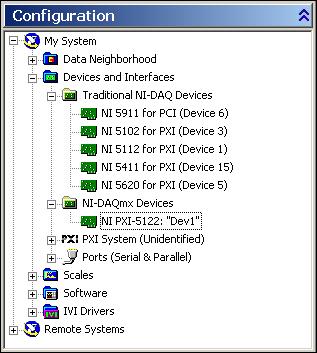 6. Configuring and Testing in MAX 1. Launch MAX. 2. Expand Devices and Interfaces to see the list of installed devices.