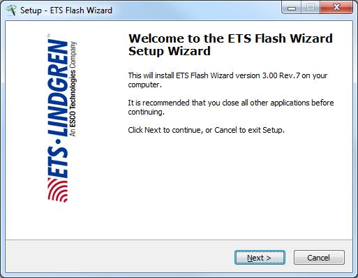 Downloading and Installing the ETS Upgrade Wizard 1. Download the latest version of the flash upgrade wizard application from http://www.ets-lindgren.