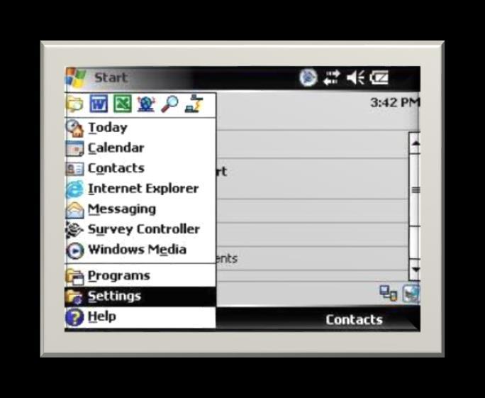 Trimble GeoXH and Mobile phone connection In the main Windows screen, pick on the Start menu and then pick settings. In the Wireless Manager disable wireless internet and enable Bluetooth.