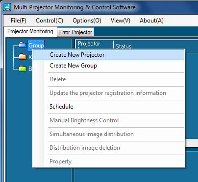 Select the desired group icon corresponding to the projector from the tree pane in the <Projector Monitoring> window (Æ page