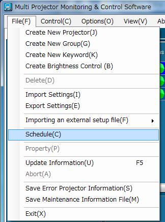 JScheduling J Function QQDisplay Schedule Setting window Select the icon for the desired projector/group/keyword/brightness control from the tree pane in the