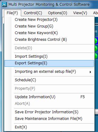 JExporting J Projector Registration Information Projectors, groups, keywords, brightness control, schedules, errors, and