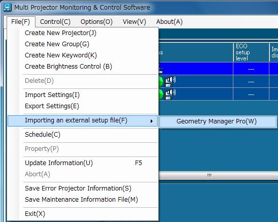 JImporting J the Projector Registration Information from the Geometry Manager Pro Geometric & Setup Management Software Application This function is used to register in this software the setup