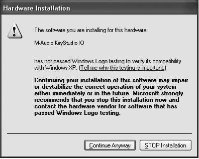 10 KeyStudio 49i Windows Driver Installation 8 NOTE: If you are installing the drivers for KeyStudio 49i on your Windows XP or Windows Vista computer, disconnect your KeyStudio until you are