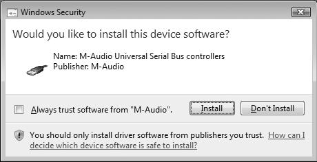 The computer will automatically display the interactive install screen. If your computer fails to launch the installer, manually start it by clicking on Start > My Computer > M-Audio KeyStudio 49i. 3.