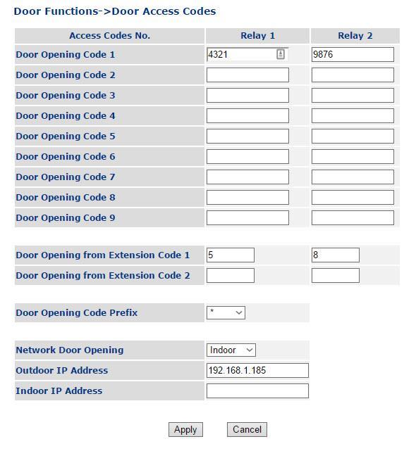 7.6.2 Door Access Codes Figure 7-16 Door Access Codes screen IP Door phone support up to 9 Door access codes.