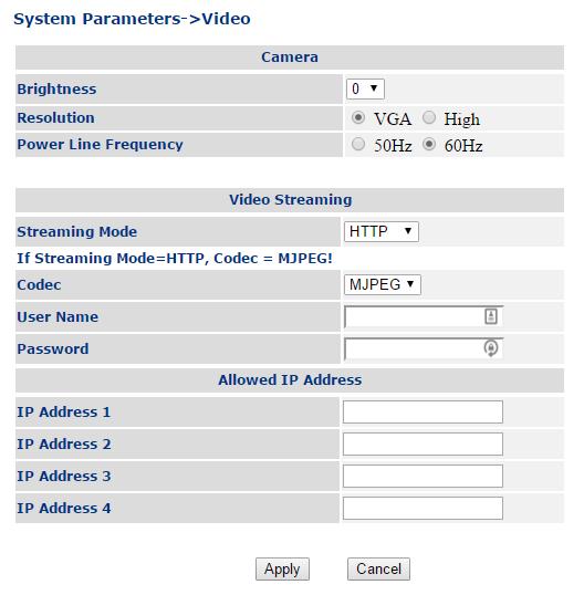 7.7.3 Video IP39-4x provides video in following functional modes: SIP video Video stream The Video screen allows adjusting the internal video camera parameters: Brightness Allows to adjust the
