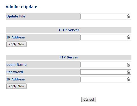 Parameter TFTP Server IP address Apply Now button Description Specifies the TFTP server on a TCP/IP network, where configuration files was previously stored.