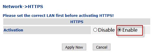 Speed Dial screen To configure Indoor unit: Go to Network HTTPS screen and activate HTTPS secure