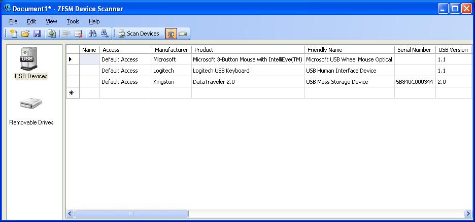 USB devices that are removable storage devices are also displayed in Removable Drives list.