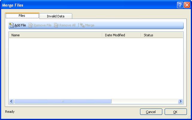 2 Click File > Merge to display the Merge Files dialog box. or Click on the toolbar.