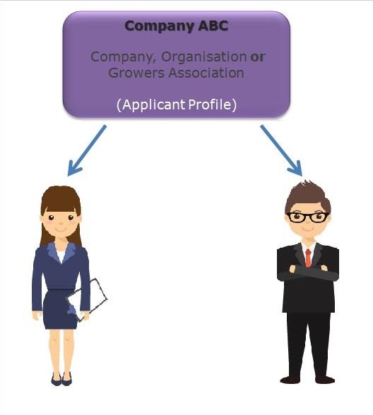 Users request access to the company directly but have the profile 'Consultant.' Applicant users are those employed by ABC directly.