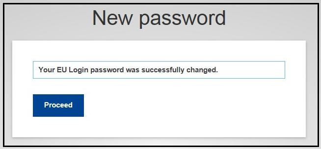 7. The system displays a message indicating that your EU Login password has been successfully changed.