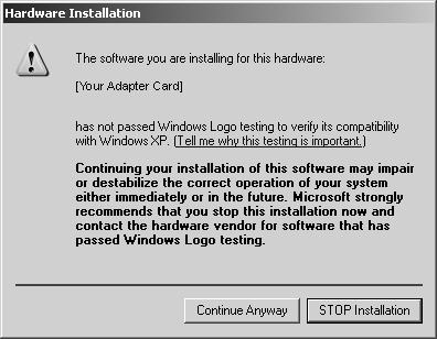 4. If the Hardware Installation window opens, click Continue Anyway to copy the driver files.