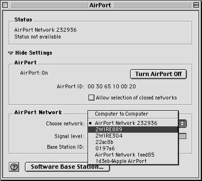 In the AirPort Network panel, click the Choose Network pull-down menu. 3.