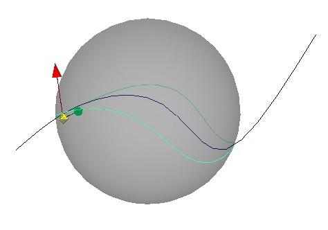 In one of the orthographic windows, >Create >CV Curve Tool or >EP Curve Tool, to draw a curve Move or rotate the curve so it can project from that window onto the sphere It doesn t matter how far the