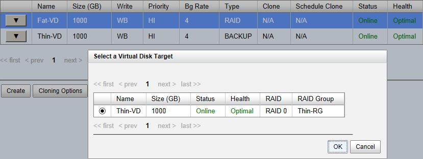 Snapshot space sits at the same RAID group of the volume that the snapshot is taken against. Therefore when you expose the snapshot into a virtual disk, it becomes a thin-provisioned virtual disk.