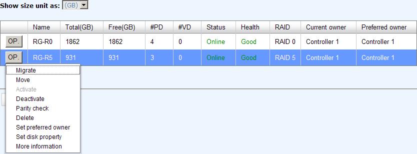 Step 2: Confirm page. Click OK if all setups are correct. There is a RAID 0 with 4 physical disks, named RG-R0. The second RAID group is a RAID 5 with 3 physical disks, named RG-R5 Step 3: Done.
