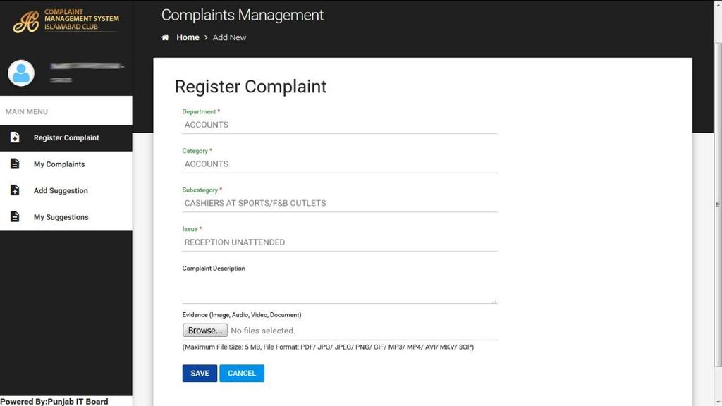 Figure 2-2 Register complaint Once the complaint is registered, member will