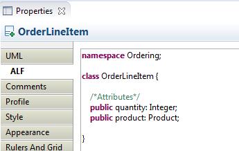 Fig. 3. Alf specification of OrderLineItem Now you can simply type the new getamount operation directly into this textual representation, as shown in Fig. 4.