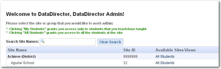 Enter your DataDirector site address in an Internet browser 2. Enter username and password 3. Click Login The DataDirector Welcome Page is displayed.