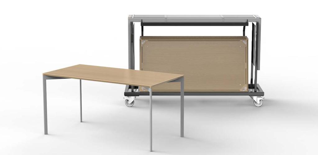 Slimline Patented folding system allows legs to fold into 43 mm (2 ) width, with tabletops
