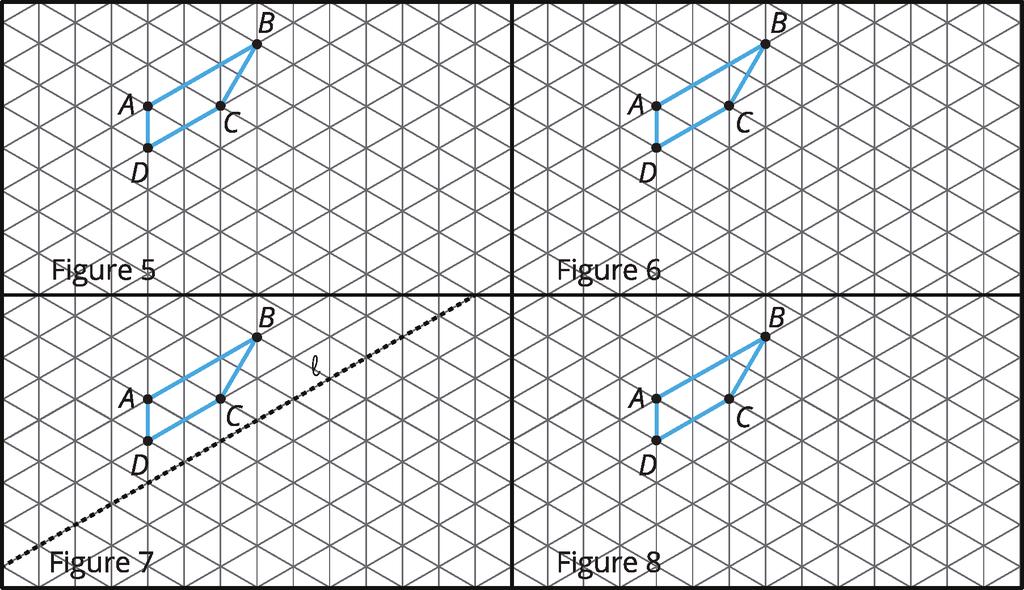 5. In Figure 5, rotate quadrilateral counterclockwise using center. 6. In Figure 6, rotate quadrilateral clockwise using center. 7.