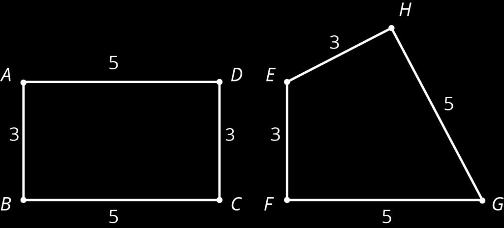 The figure on the right has side lengths 3, 3, 1, 2, 2, 1. There is no way to make a correspondence between them where all corresponding sides have the same length.