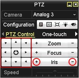 Preset95 Call icon PTZ control panel The PTZ control panel direction buttons and the Iris + and Iris - keys are used to navigate the OSD menu and set configuration options in the camera.