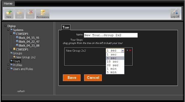 SECTION 3: USING DIGIOP CONTROL 2. In the Tour settings window, enter the name of the tour in the Name field. 3. Add a group to the tour by dragging an entry in the Groups list and dropping it into a box in the Tour settings window.