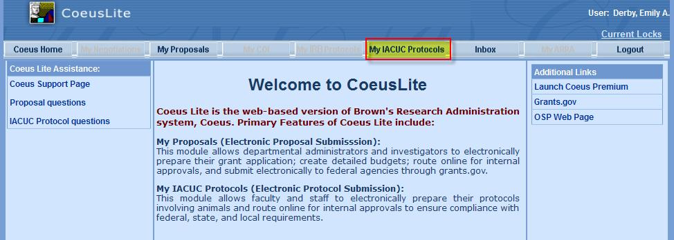 o ACCESSING COEUS LITE IACUC PROTOCOL MODULE In this topic you will learn how to access the IACUC Protocol Module.