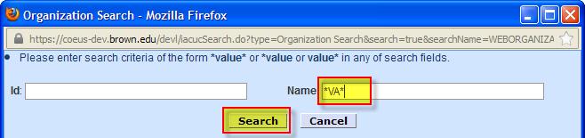 In the Organization Search Window, type in your search crick on the [SEARCH] button.