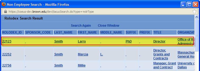 (You can narrow your search by entering *firstname* of the individual in the first name field when searching.