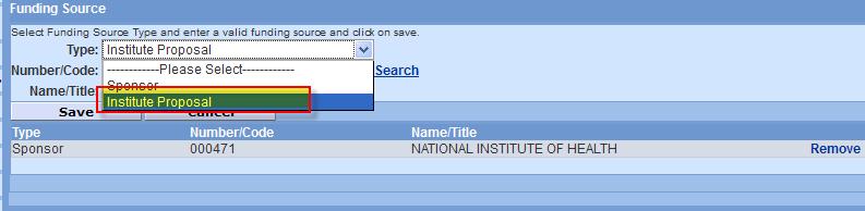 a. Click on the SEARCH link, this will open the Proposal Search Window for the Institute Proposal table.
