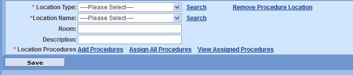 Click on the Procedure Location Tab of the Procedures Screen to add location(s) to each procedure identified.