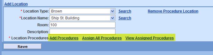 You can assign specific procedures to a location, you can assign all procedures on the protocol or you can view which procedures have been