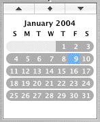 To see the next or previous month in the mini-month calendar, click the up or down arrow above the mini-month calendar. To go to today's date, click the diamond button above the mini-month calendar.