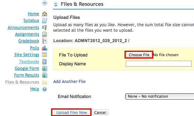 8) (Figure 8: Upload files) If you have a large number of files that you wish up upload into your course site, follow the directions under the Upload Download Multiple